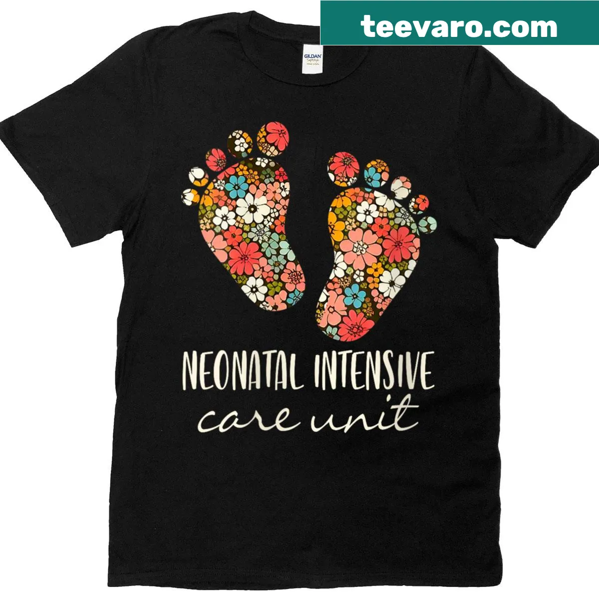 Floral graphic shirt for NICU nurses highlighting neonatal care — on a men's t-shirt