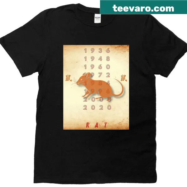 Cartoon T-shirt celebrating the Year of the Rat with playful design
