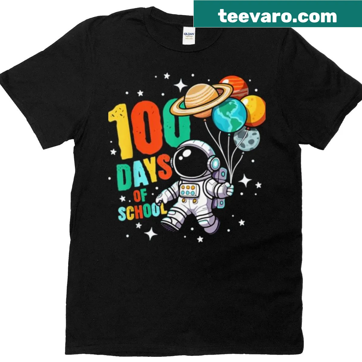Kids T-shirt with an astronaut celebrating 100 days of school. — on a men's t-shirt