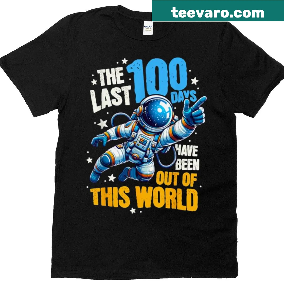 Space-themed T-shirt for boys celebrating 100 days of school — on a men's t-shirt
