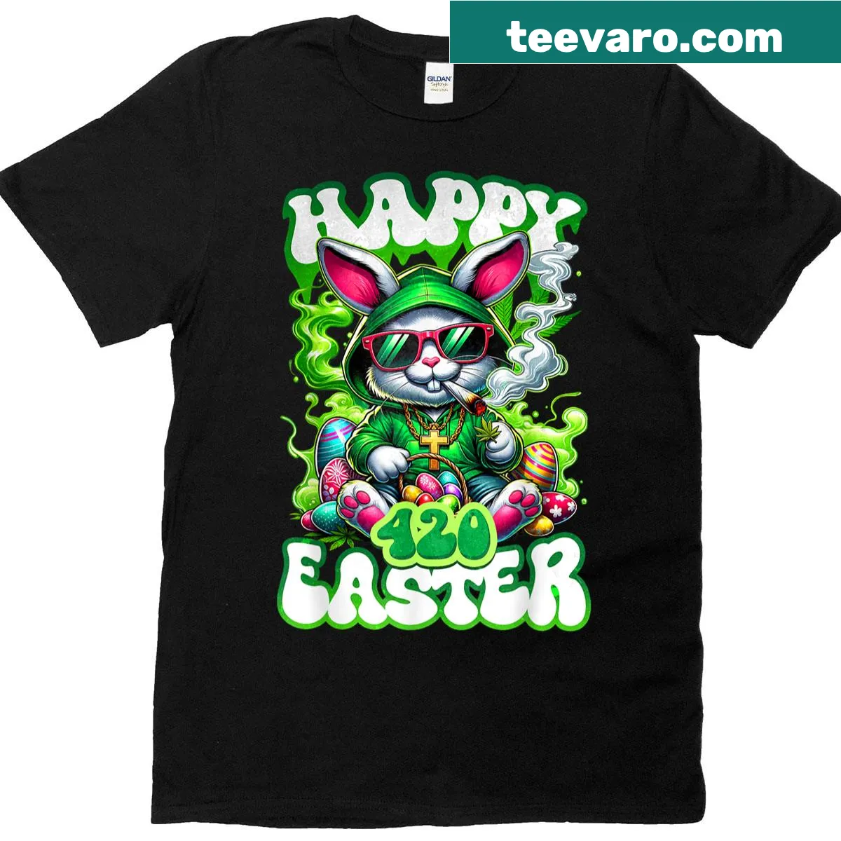 Funny smoking rabbit graphic for Easter celebration — on a men's t-shirt