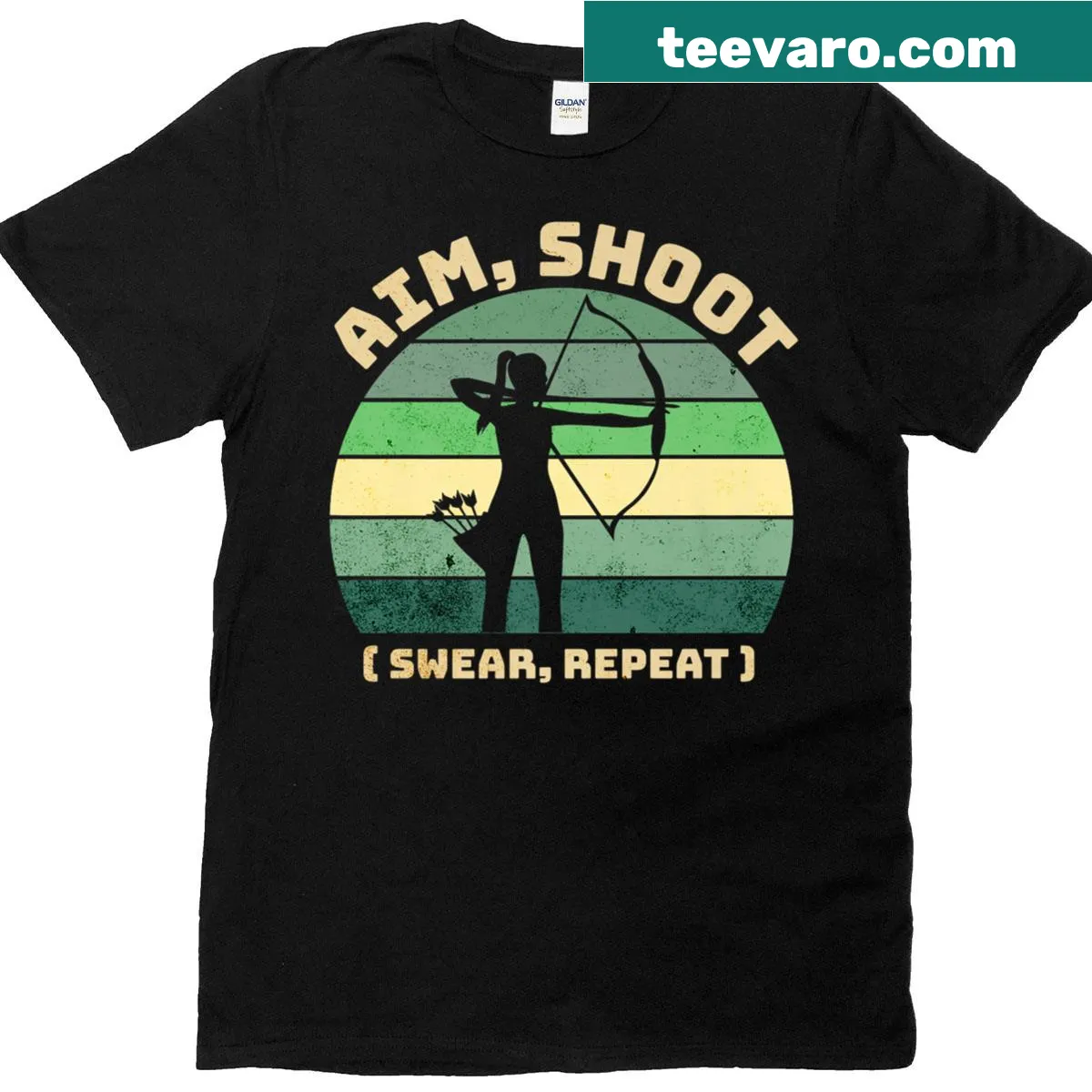 Humorous archery-themed T-shirt with vintage design — on a men's t-shirt