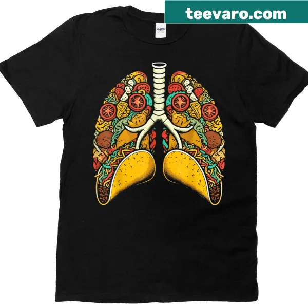 T-shirt with taco-shaped lungs illustration for respiratory therapists