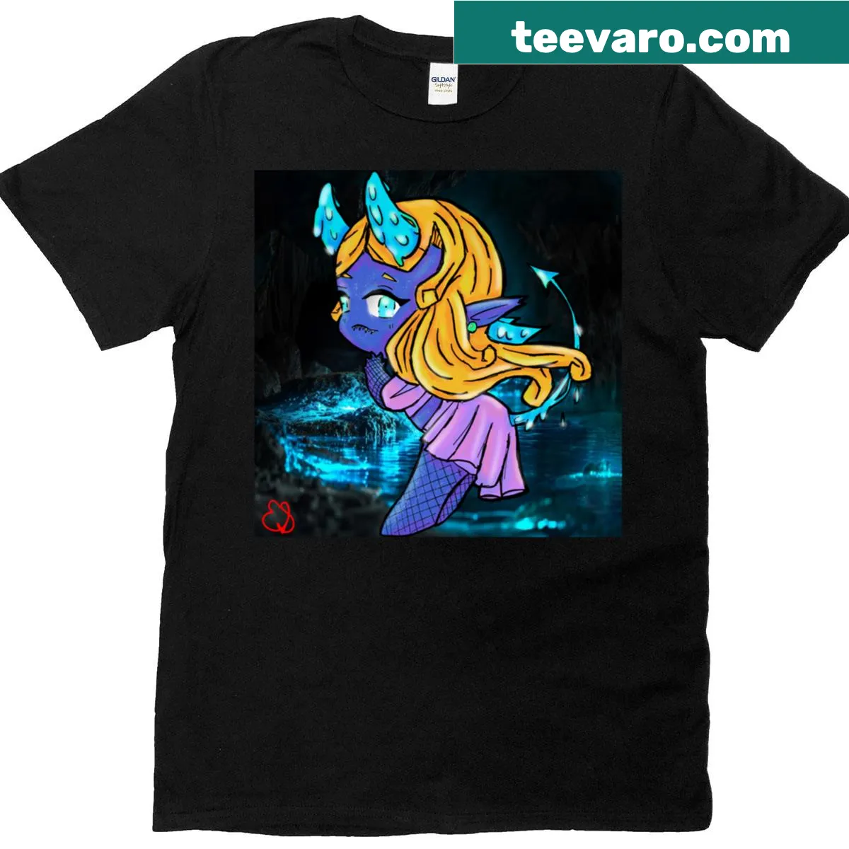 Cute chibi demon design representing Aquarius on a T-shirt — on a men's t-shirt