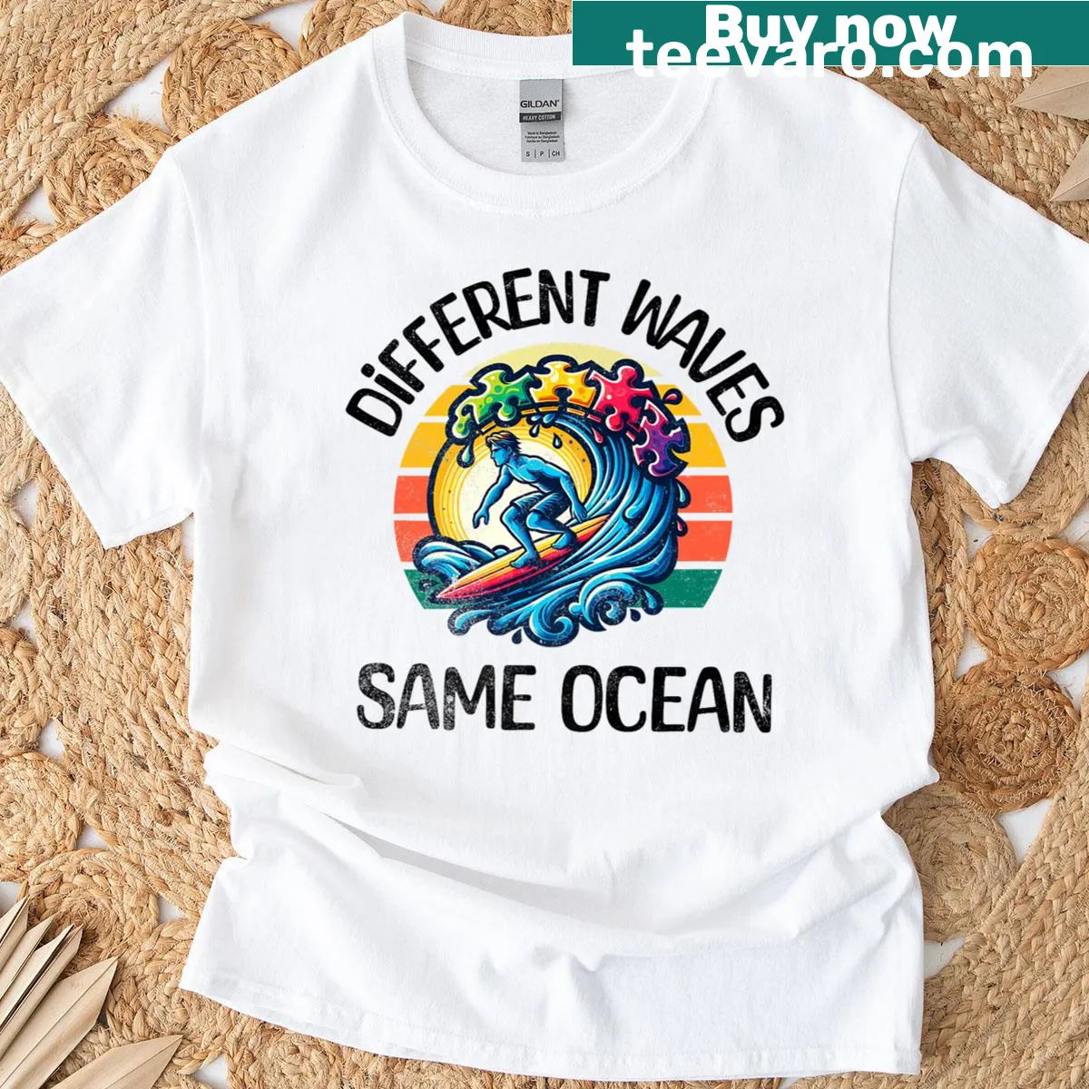 Autism awareness graphic with wave design on a t-shirt — on a men's t-shirt
