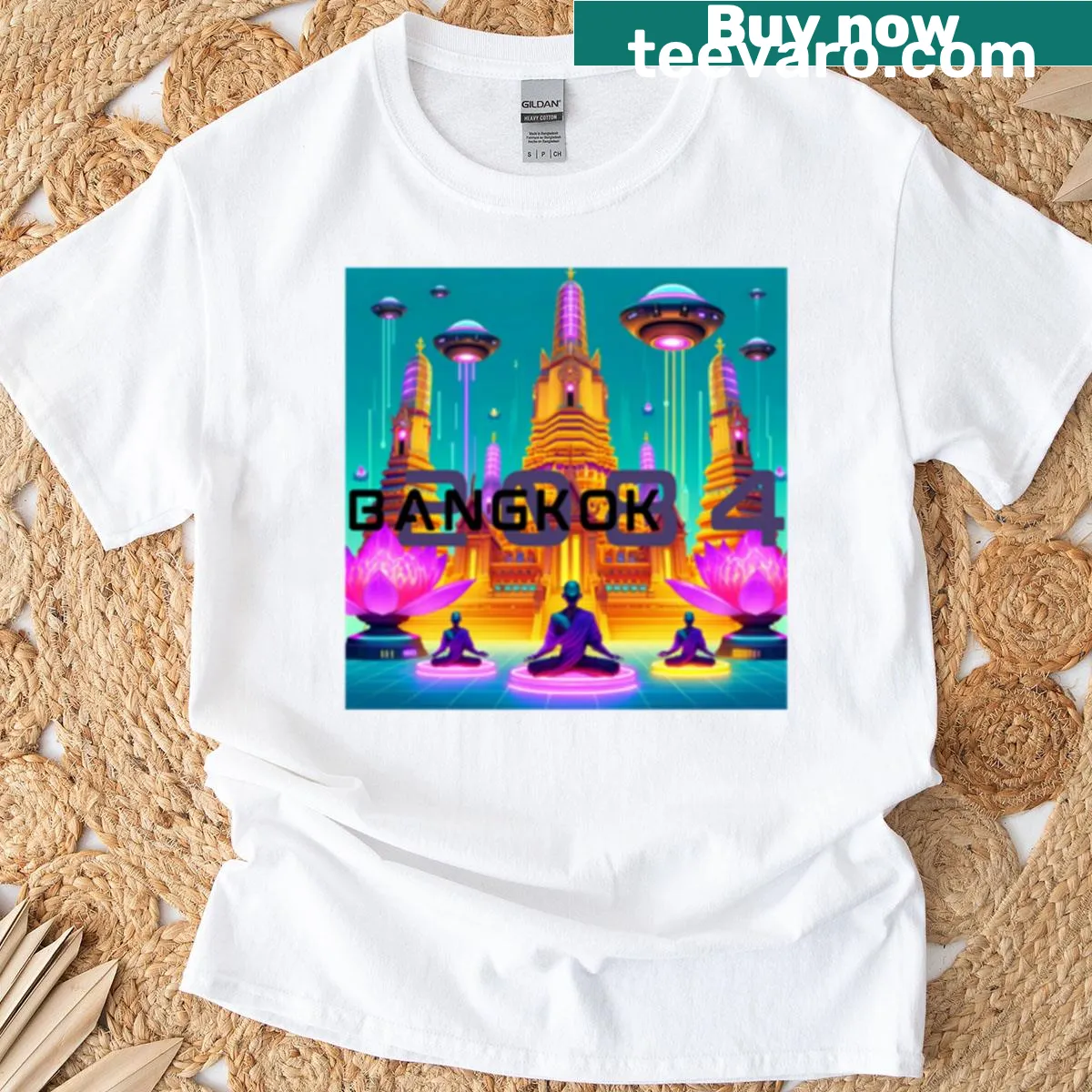 Futuristic Bangkok 2084 t-shirt with imaginative graphic — on a men's t-shirt