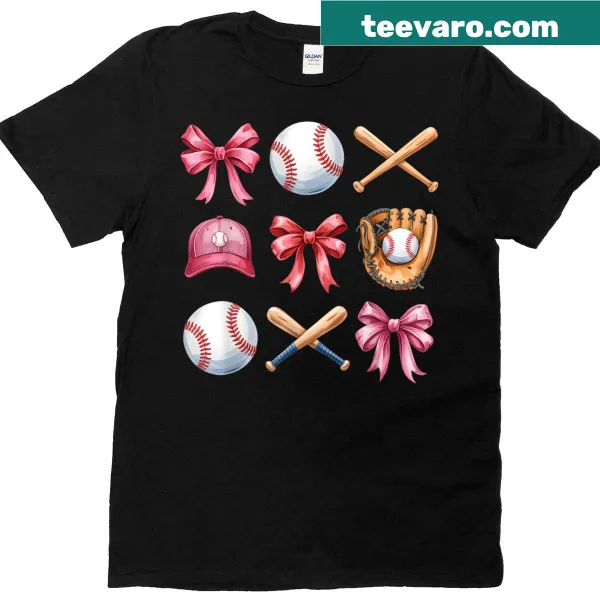 Stylish T-shirt for moms with baseball theme and bow design.