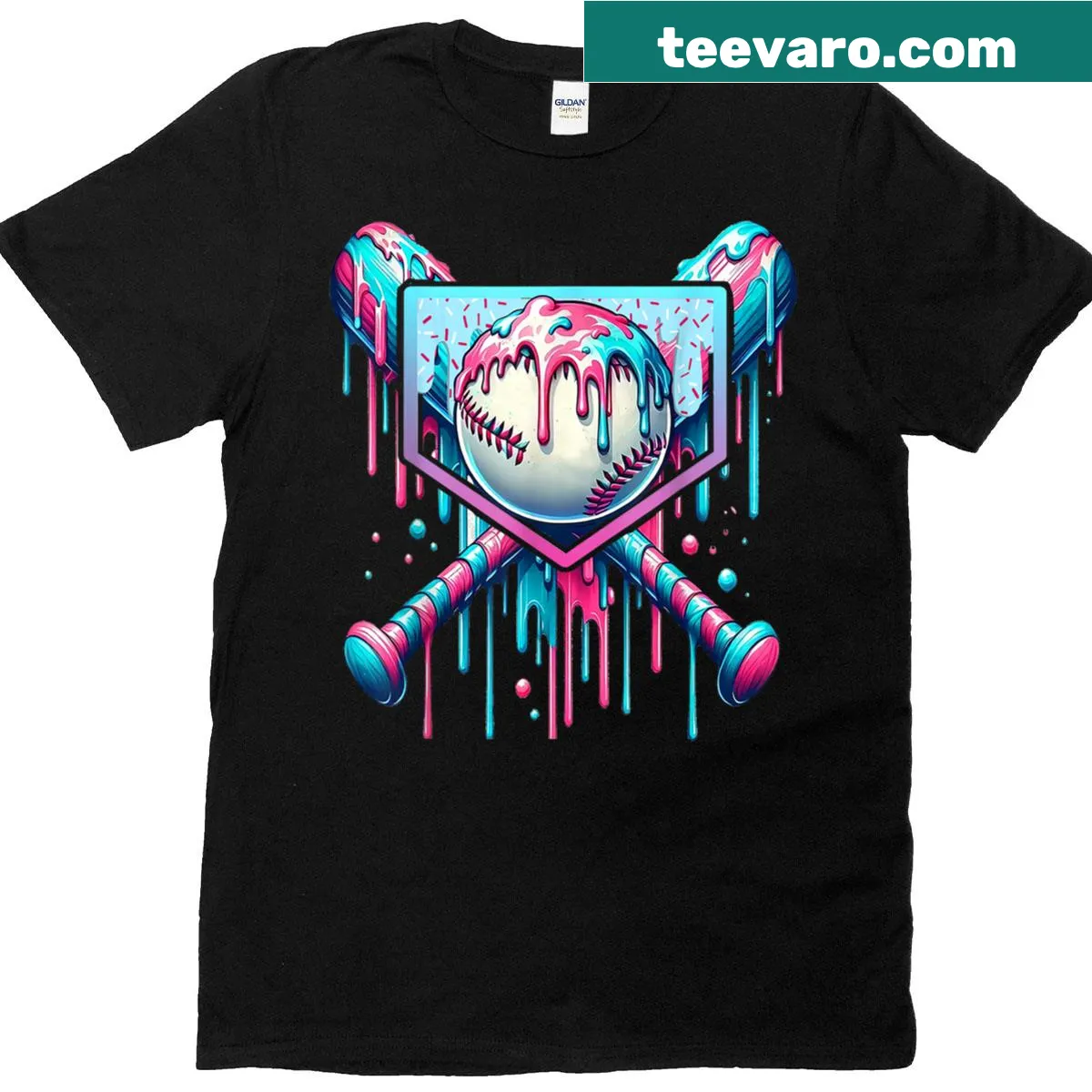 Cartoon baseball dripping into ice cream graphic for kids — on a men's t-shirt