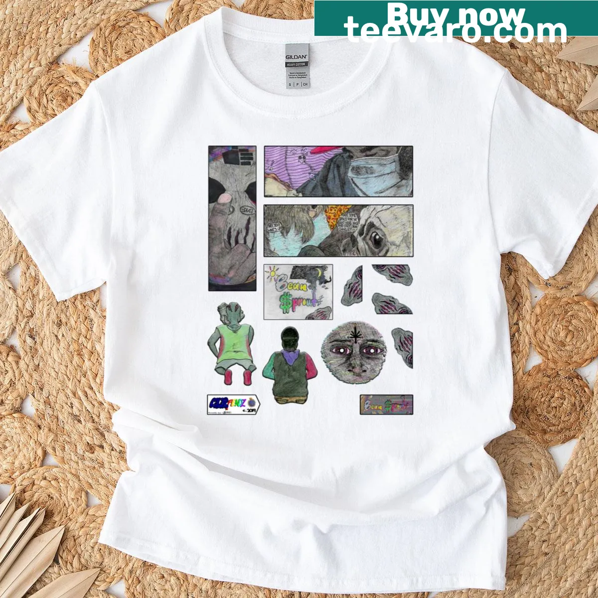 Cartoon bean sprouts design on a T-shirt — on a men's t-shirt