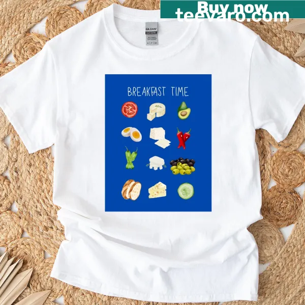 Charming breakfast themed T-shirt with fun illustrations