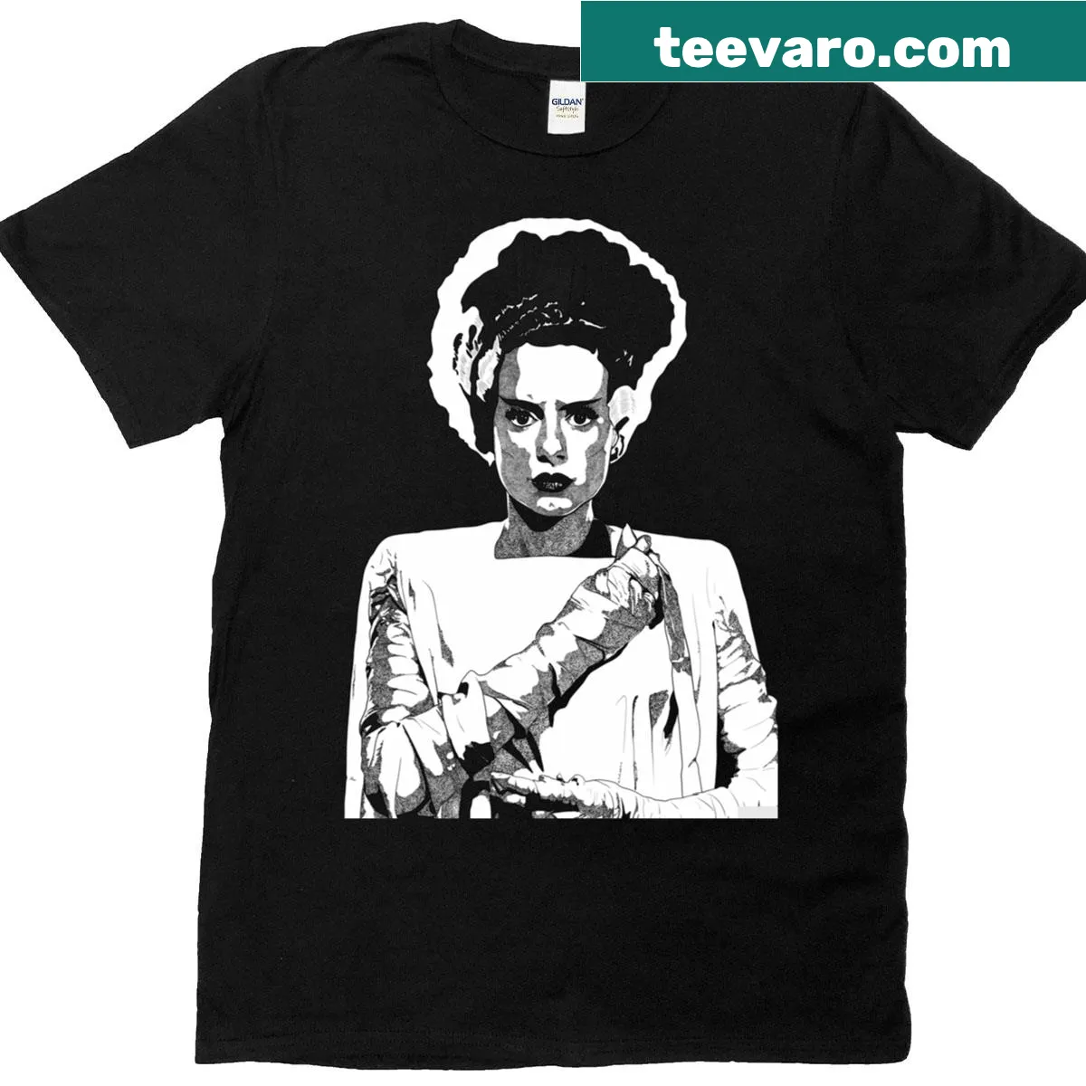 Whimsical Bride of Frankenstein design on a t-shirt — on a men's t-shirt