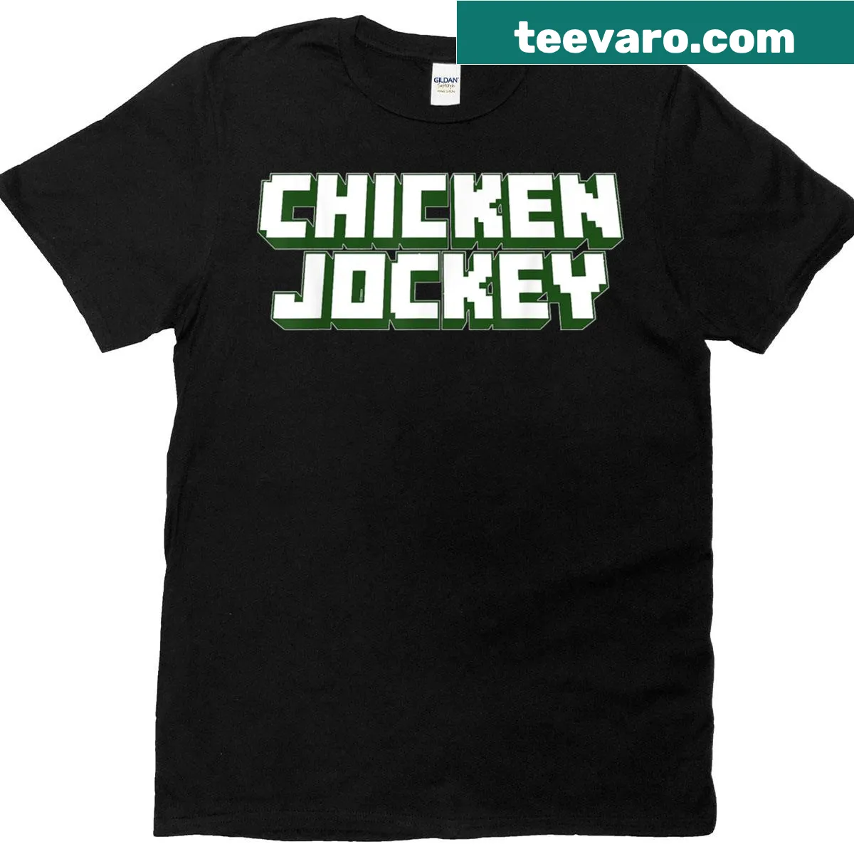 Viral meme graphic of Chicken Jockey on a t-shirt — on a men's t-shirt