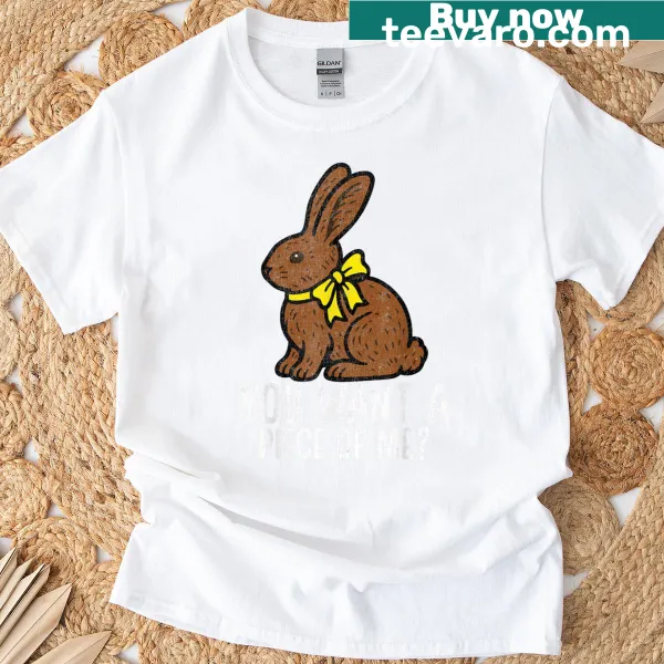 Funny Easter t-shirt with a cartoon chocolate bunny design