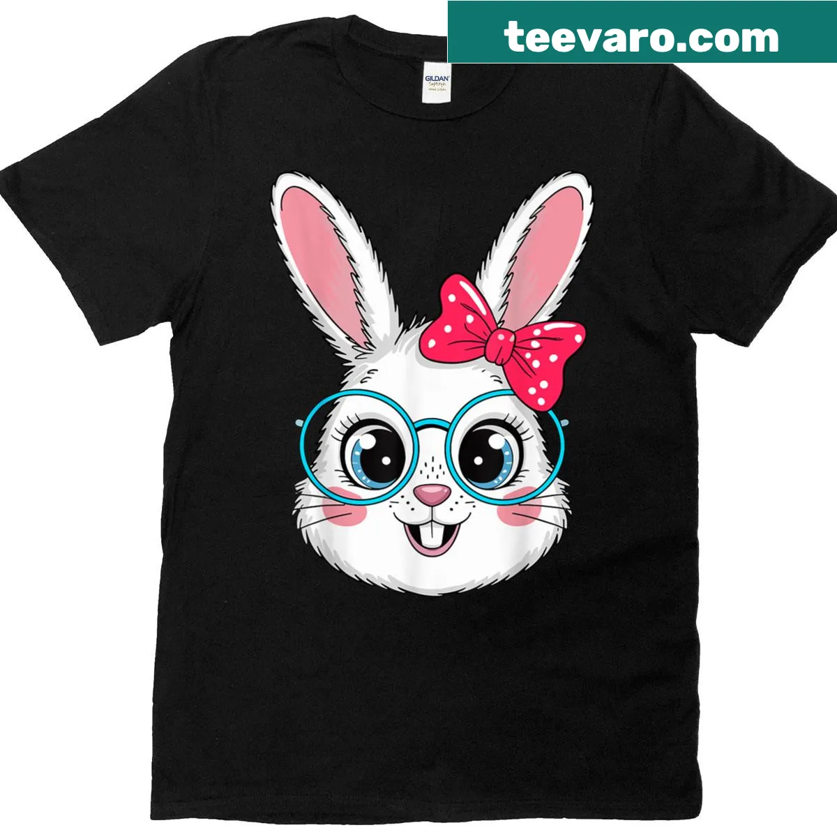 Adorable bunny face with glasses and a bow for Easter — on a men's t-shirt
