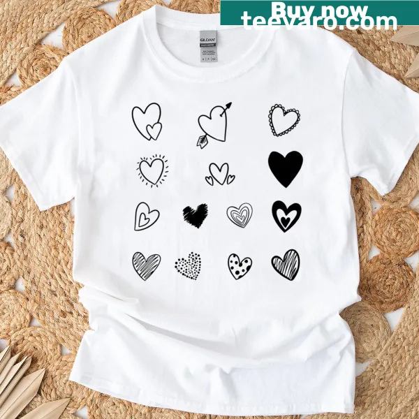 Minimalist hearts graphic on a simple t-shirt