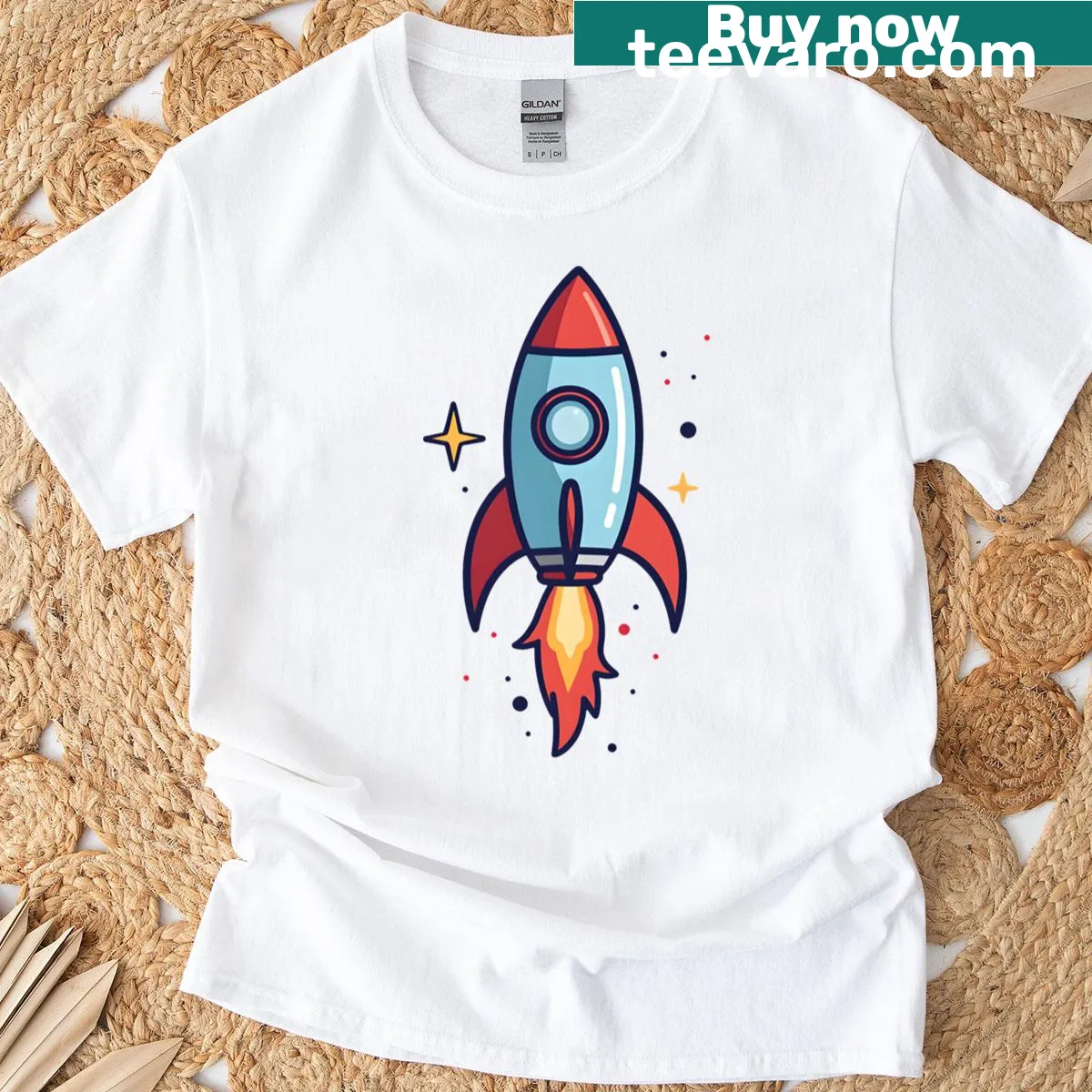 T-shirt featuring a cute rocket illustration — on a men's t-shirt