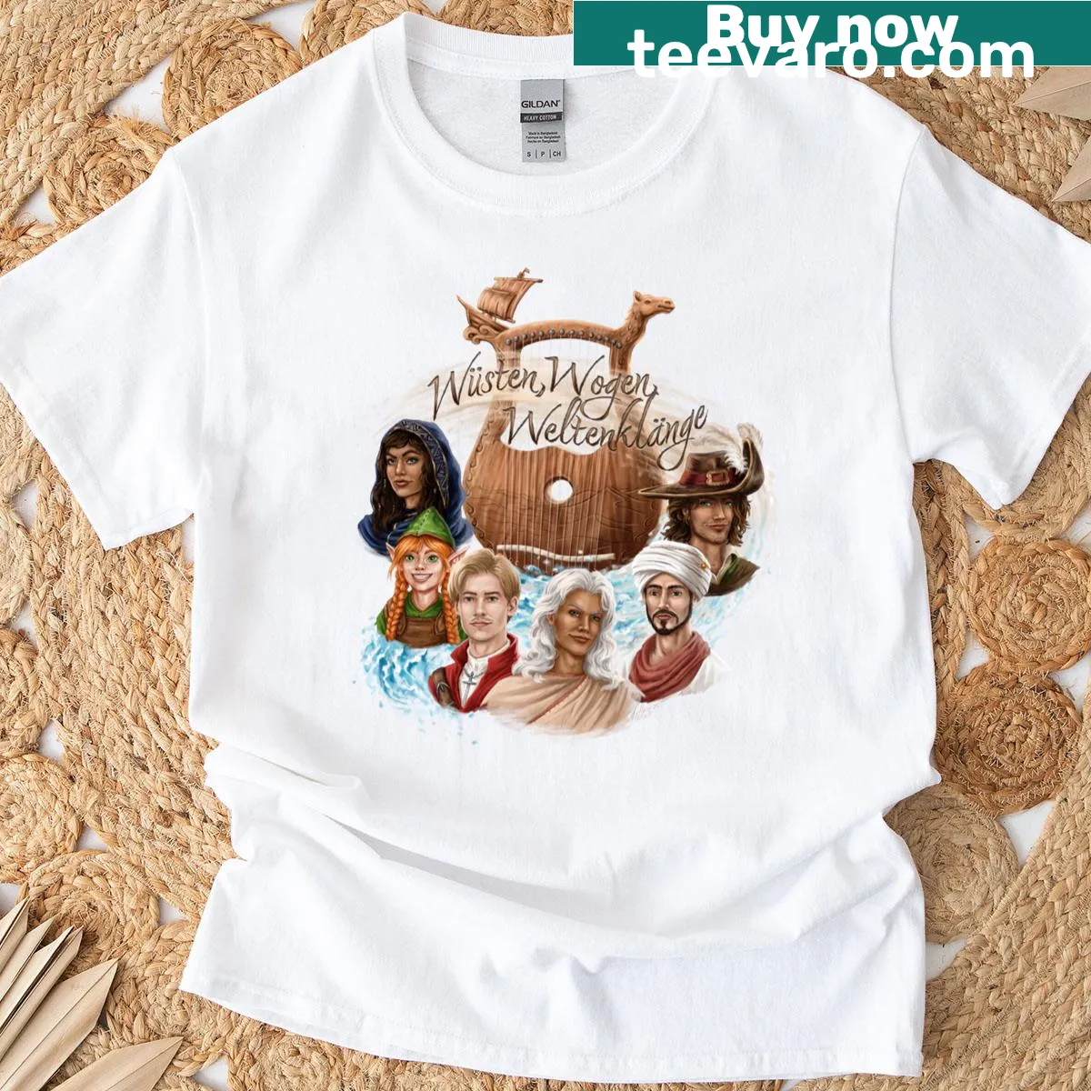 Illustrated design of desert waves and sounds on a t-shirt — on a men's t-shirt