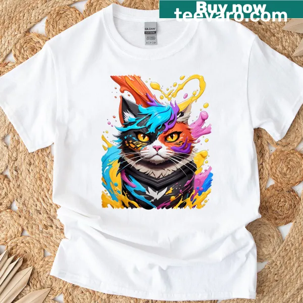 Gaming cat graphic T-shirt for anime and gaming lovers