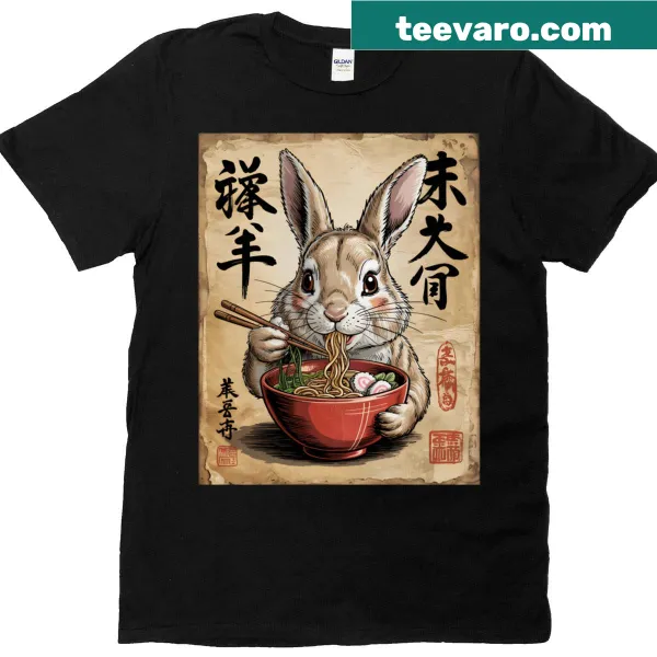 Kawaii Easter bunny t-shirt with ramen graphic