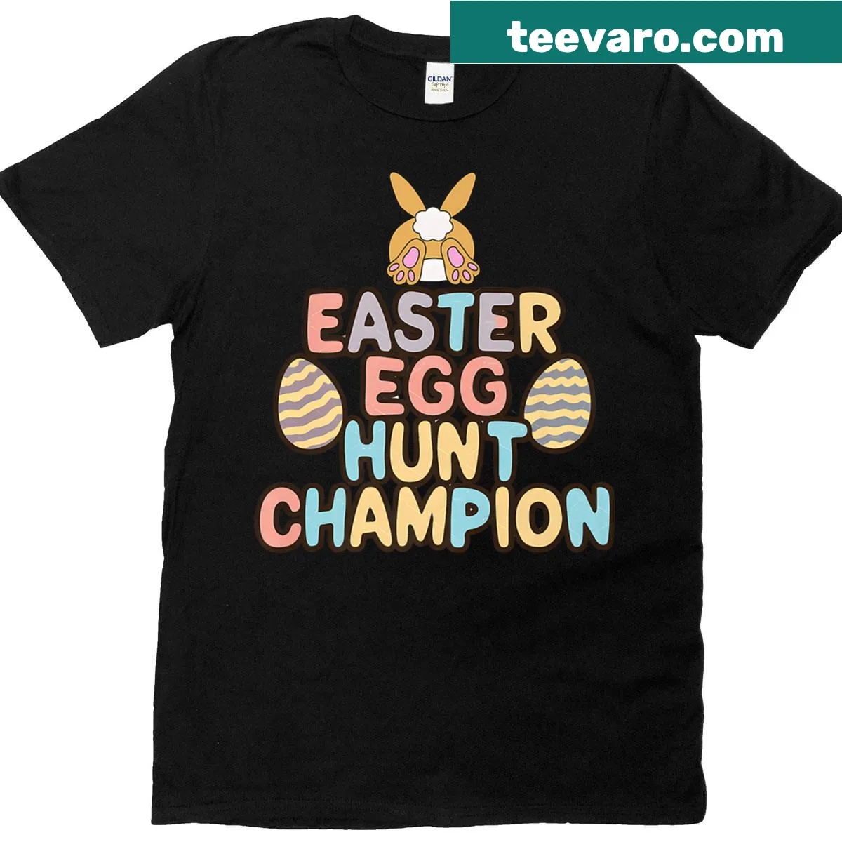 Cute bunny graphic celebrating Easter Egg Hunt on a T-shirt — on a men's t-shirt