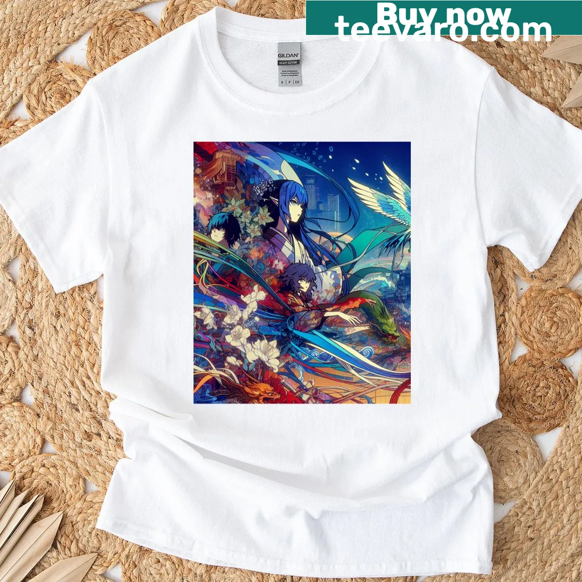Artistic design promoting harmony on Ethereal Harmony t-shirt — on a men's t-shirt