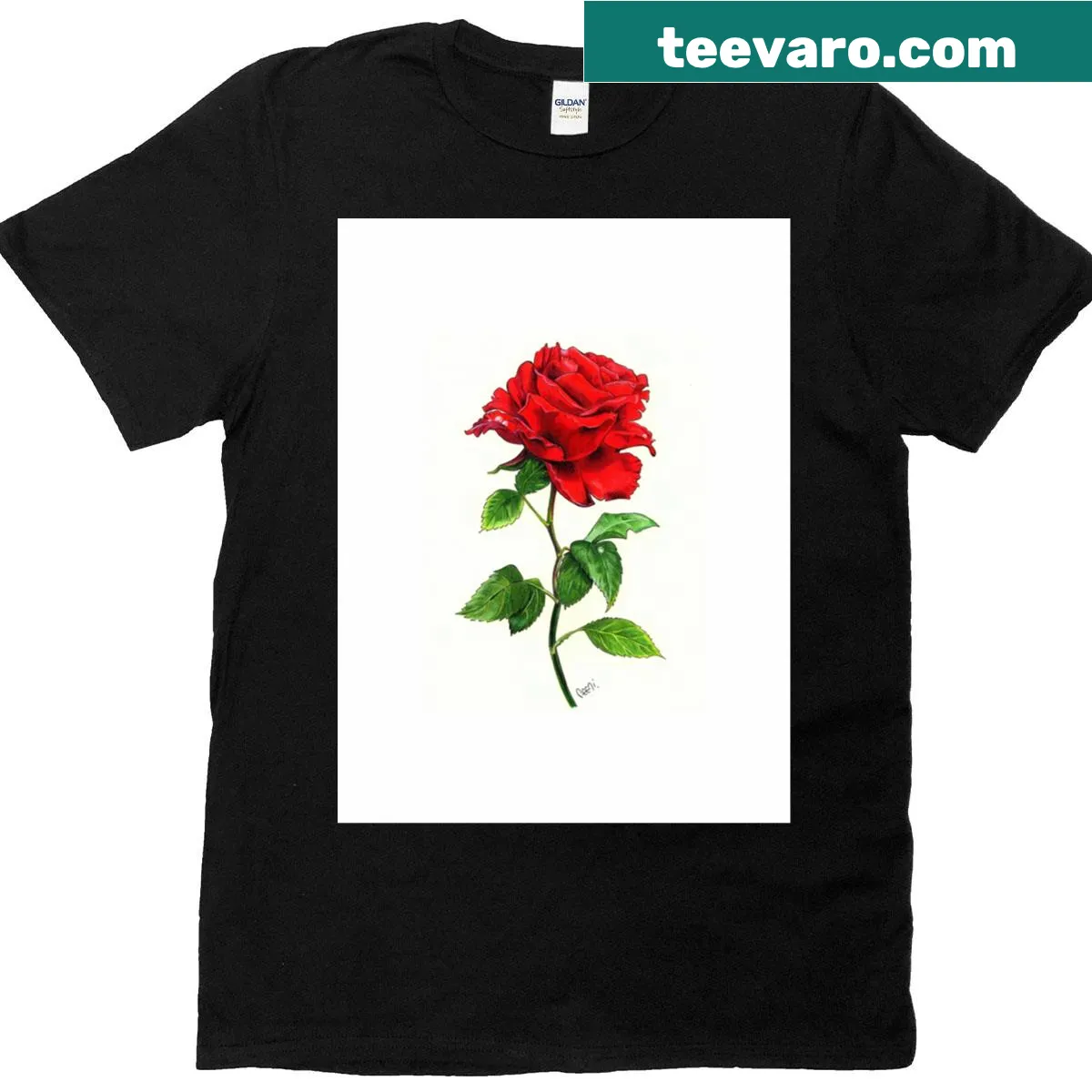 Graphic t-shirt featuring a beautiful red rose illustration — on a men's t-shirt