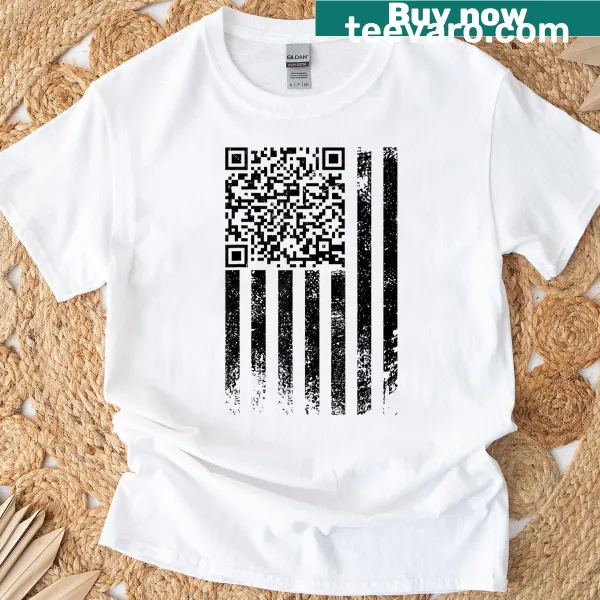 Distressed American flag with humorous QR code design