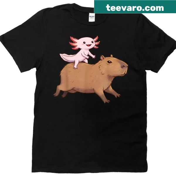 Kawaii t-shirt with cute axolotl and capybara designs