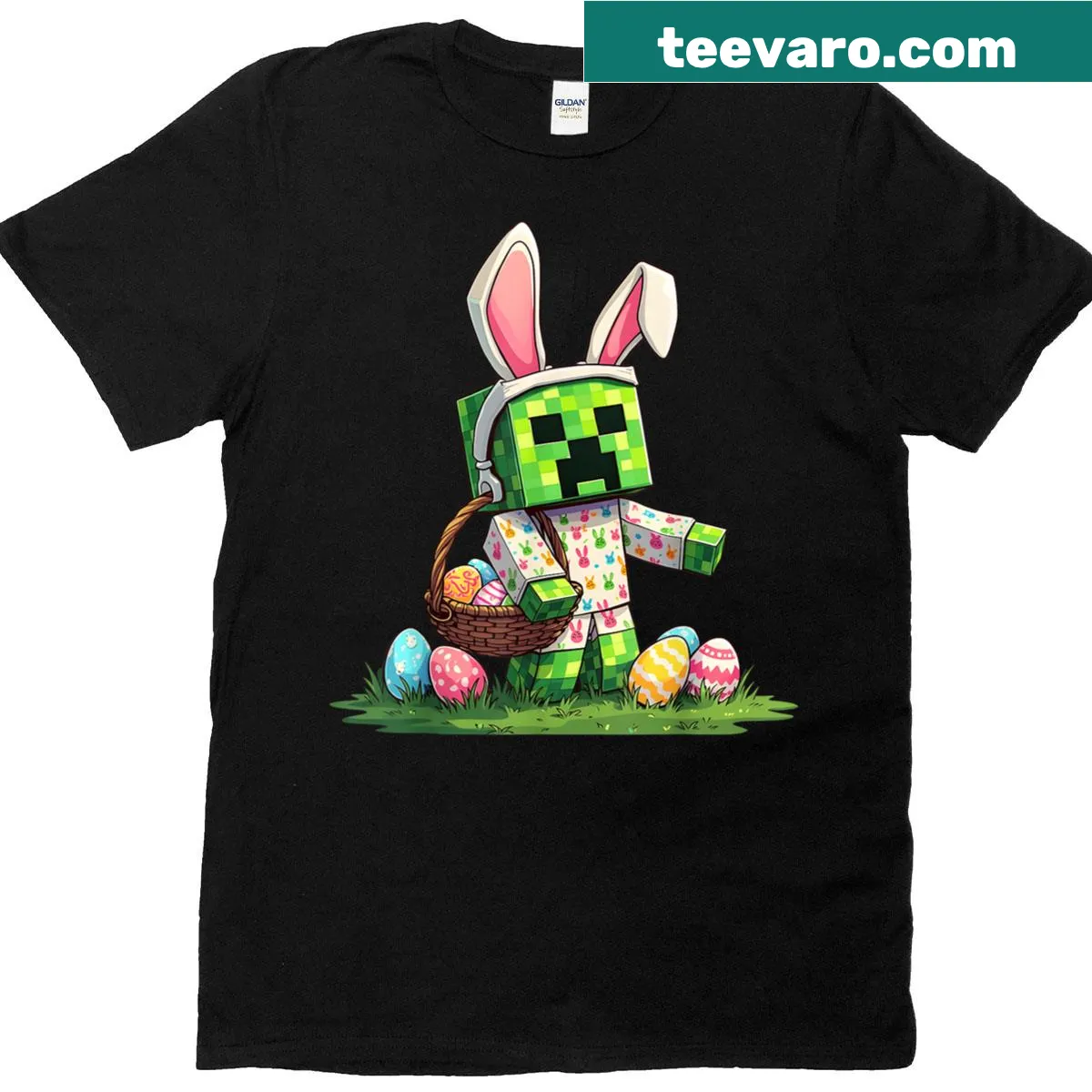 Pixel bunny graphic on a t-shirt for Easter egg hunts — on a men's t-shirt