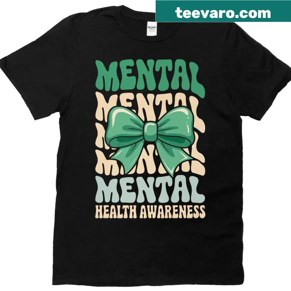 Green bow illustration for mental health awareness T-shirt