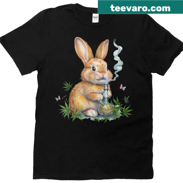 Funny Easter Day T-shirt featuring a bunny smoking weed.