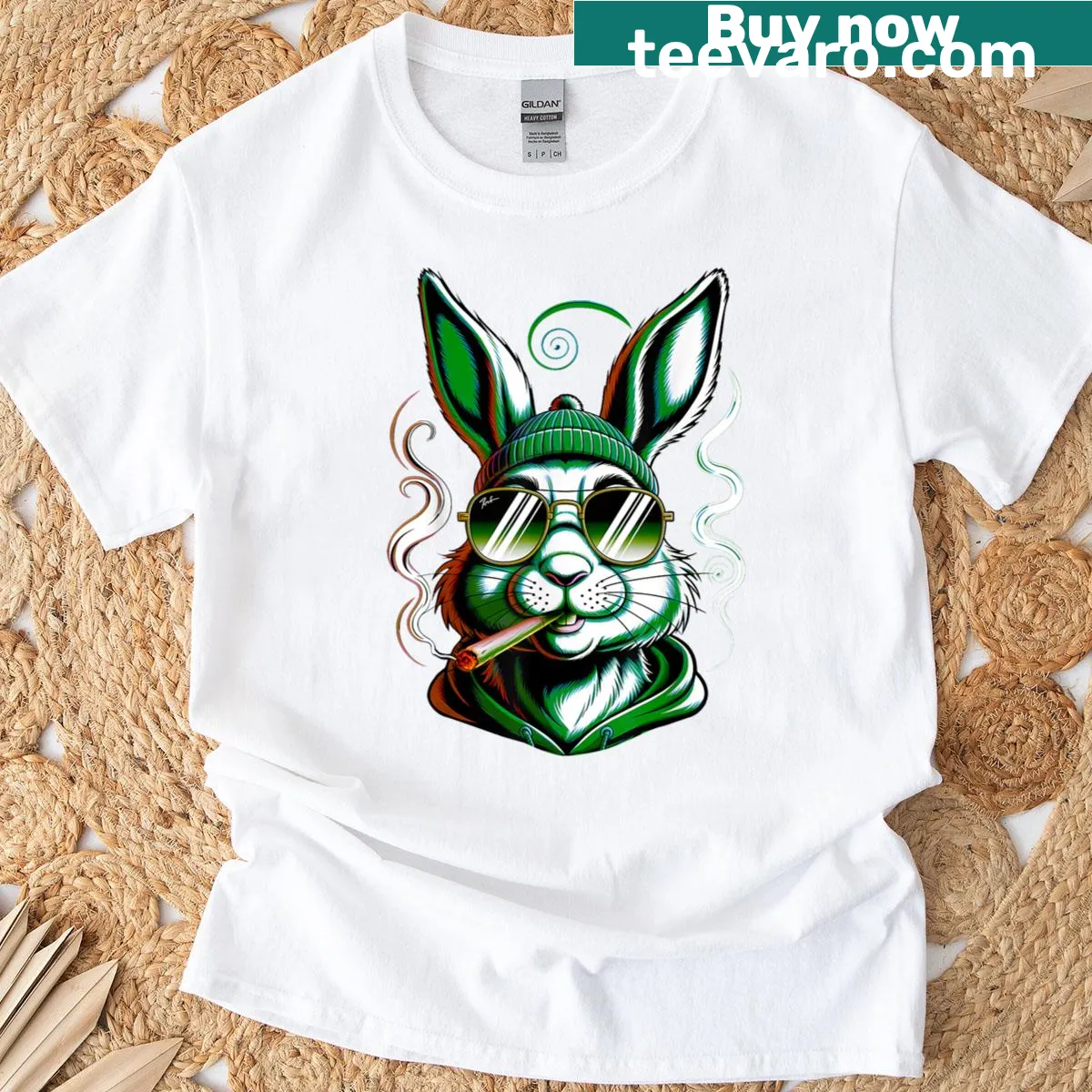 Easter Bunny illustration with a 420 theme on a T-shirt. — on a men's t-shirt