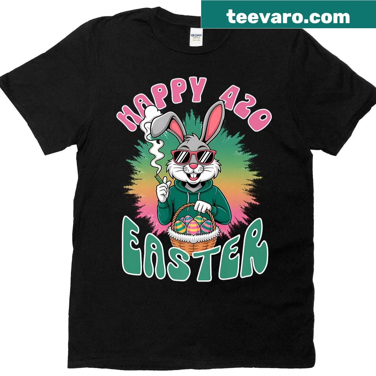 Premium T-shirt featuring a funny smoking Easter Bunny graphic. — on a men's t-shirt
