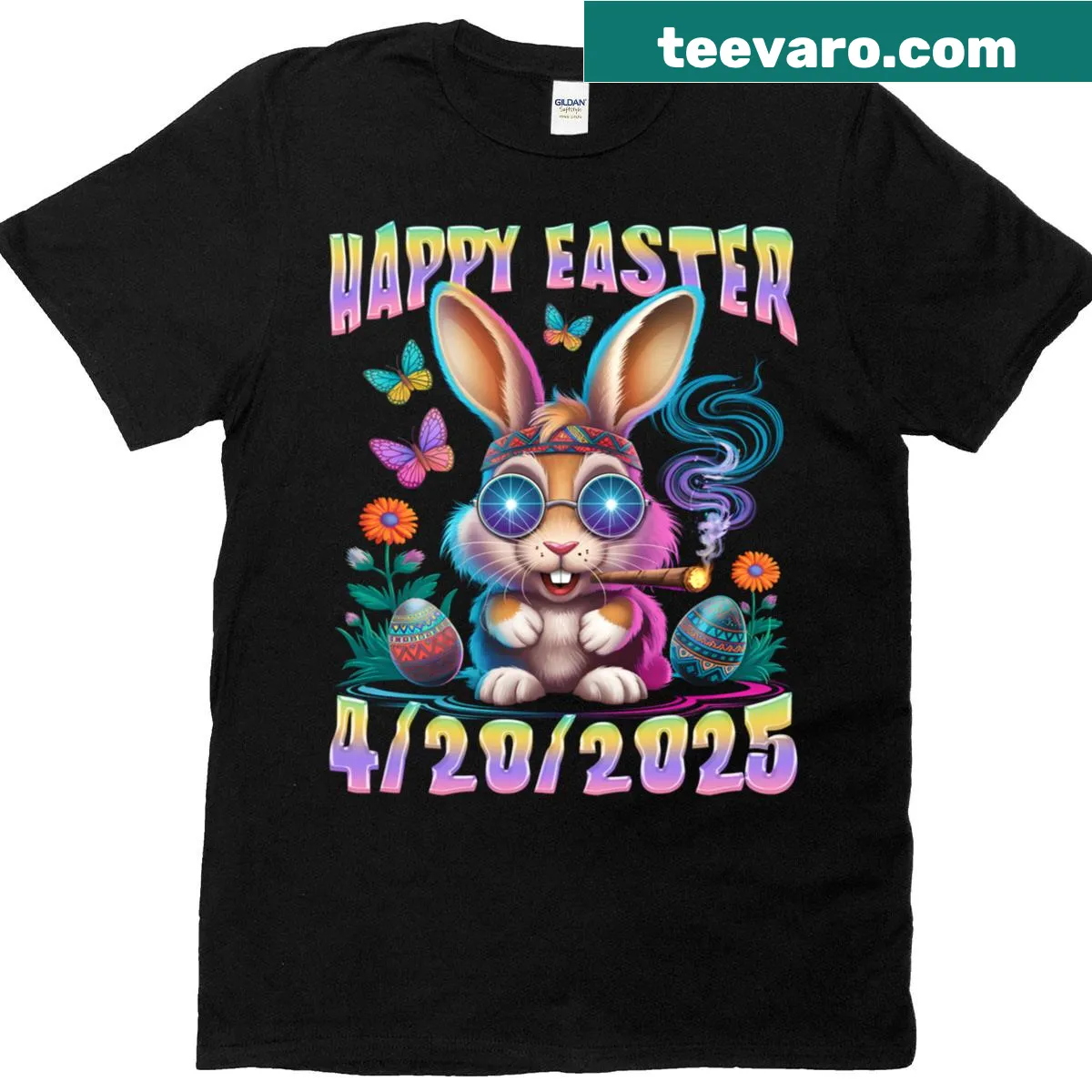 Witty Easter Bunny graphic tee with 4202025 text — on a men's t-shirt