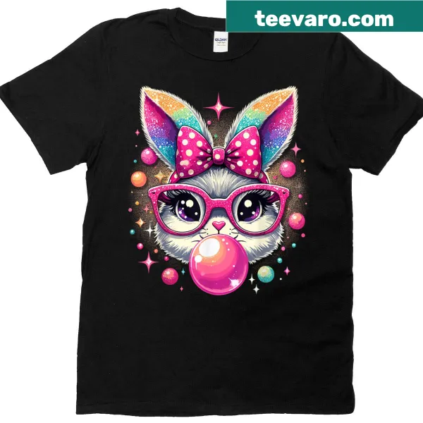 Charming Easter Bunny graphic with coquette bow on t-shirt