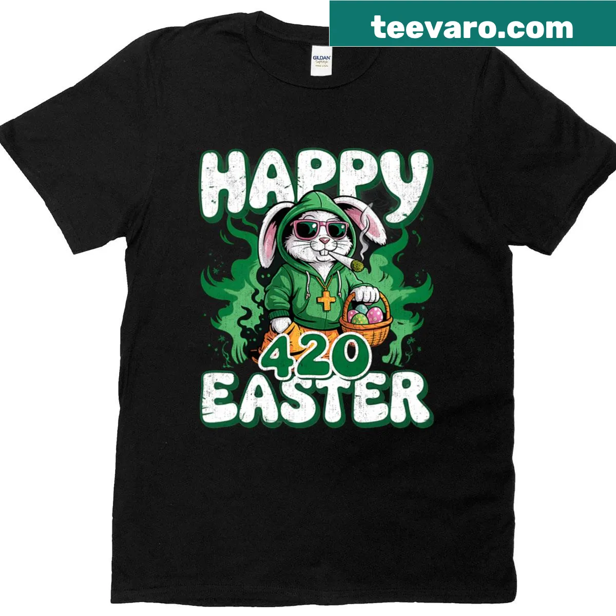 Funny Easter Bunny Rabbit graphic t-shirt for 420 Day — on a men's t-shirt