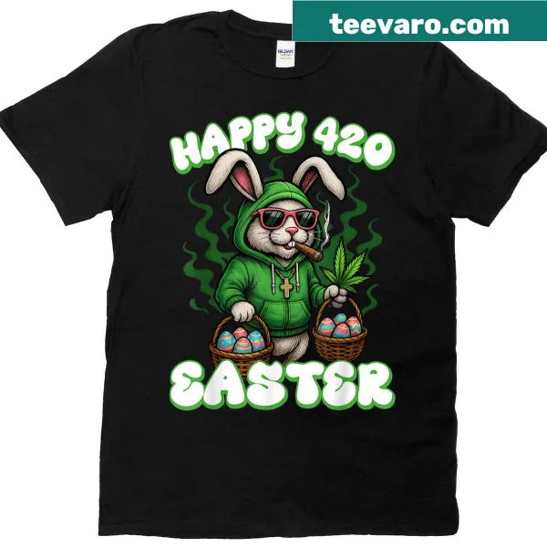 Funny Easter Bunny graphic with cannabis theme for 420 celebrations
