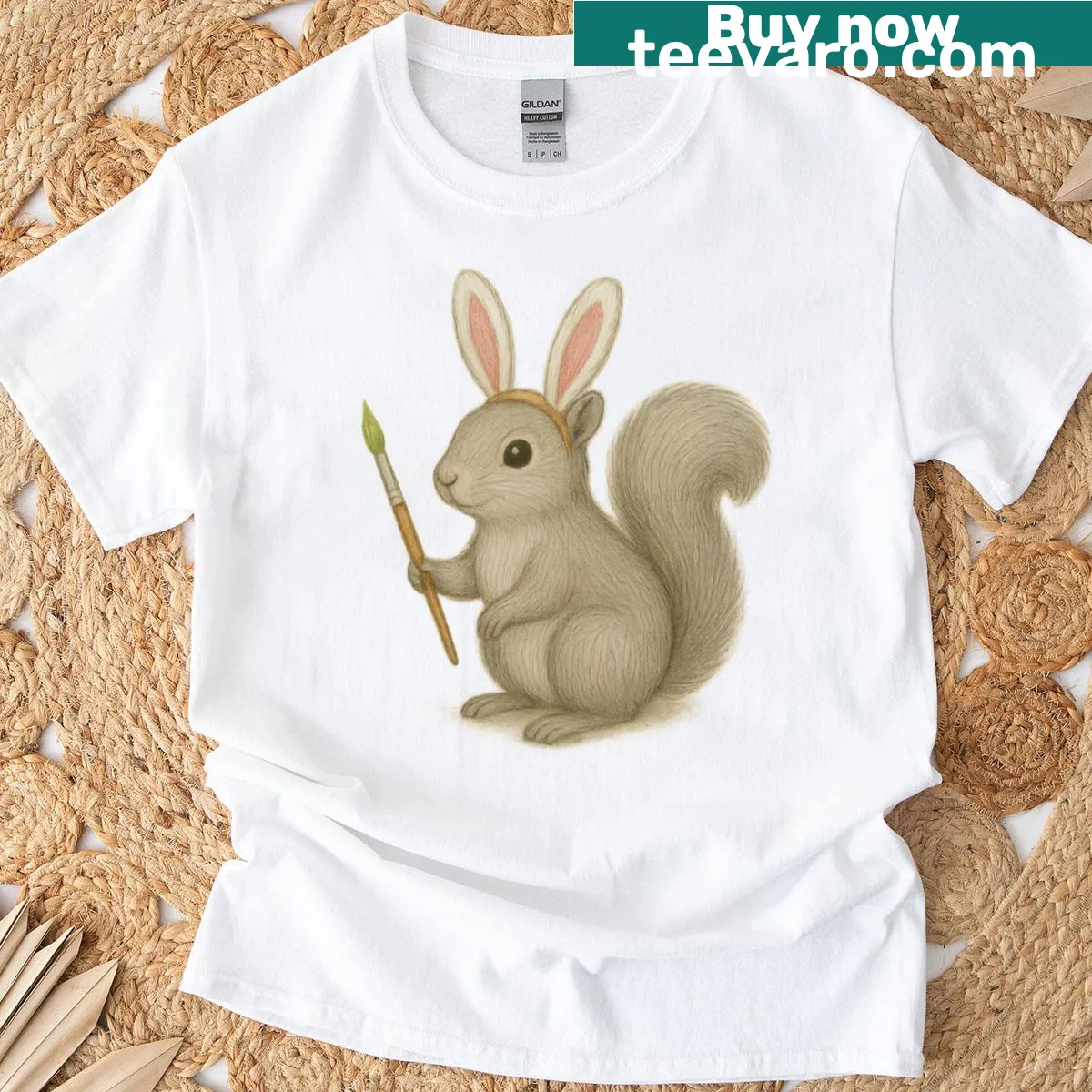 Cartoon bunny named Squirty Mcfluffentail with a humorous expression — on a men's t-shirt