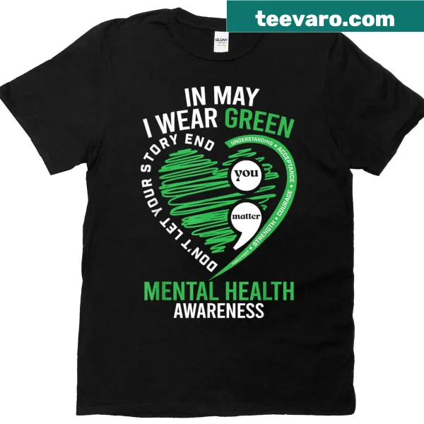 Green ribbon for mental health awareness graphic t-shirt