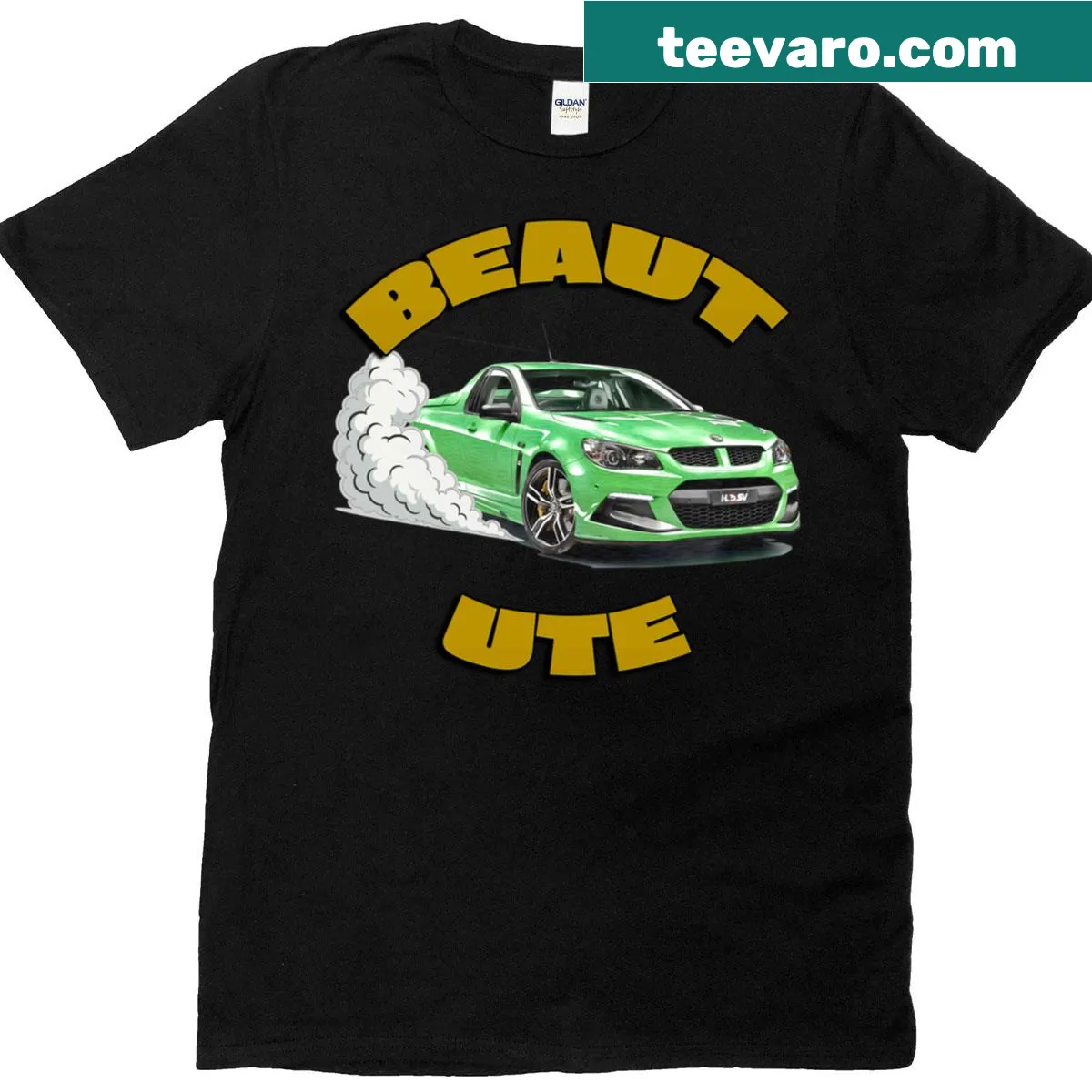 Illustration of Holden HSV Maloo Ute with burnout smoke. — on a men's t-shirt