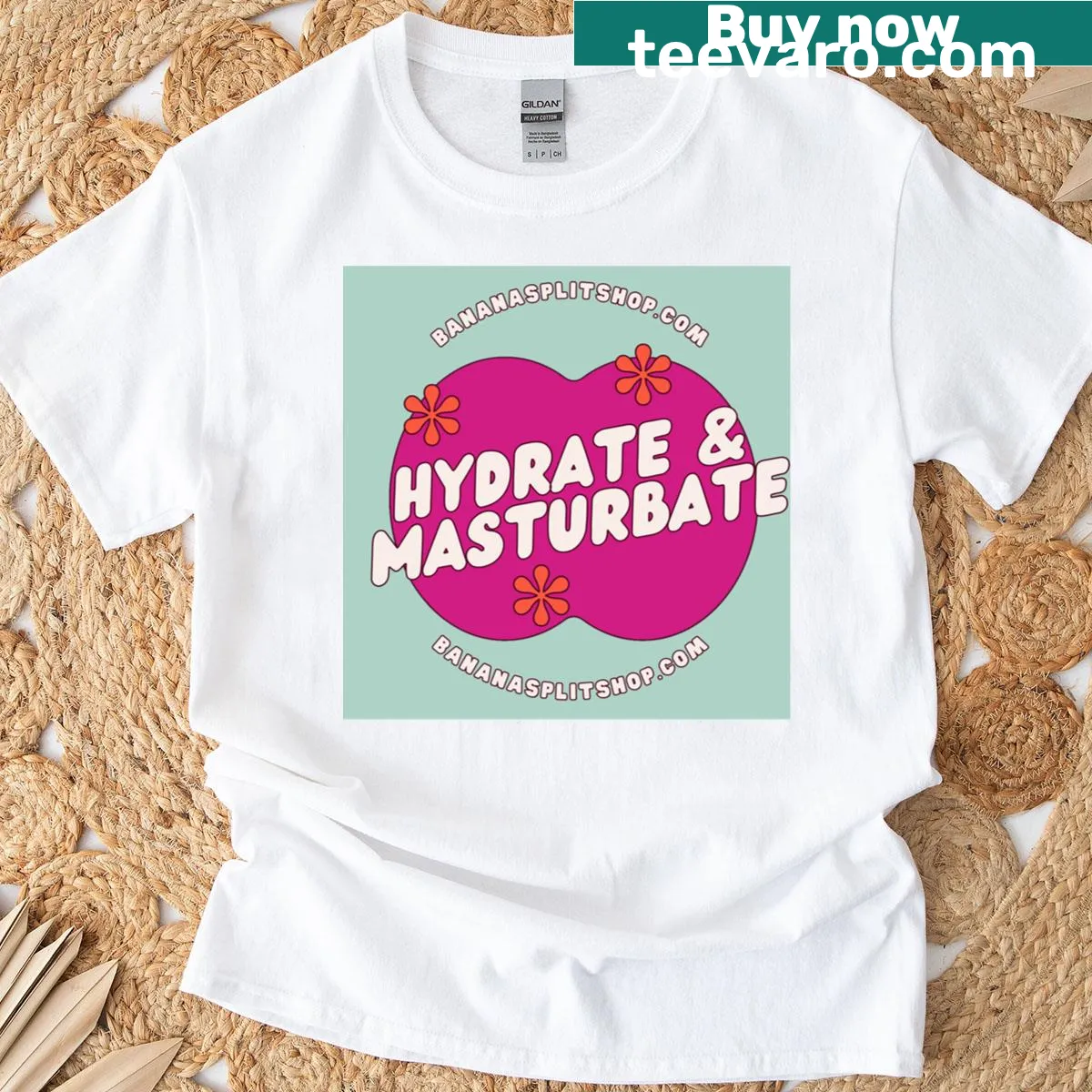 Humorous T-shirt featuring the slogan Hydrate Amp Masturbate — on a men's t-shirt