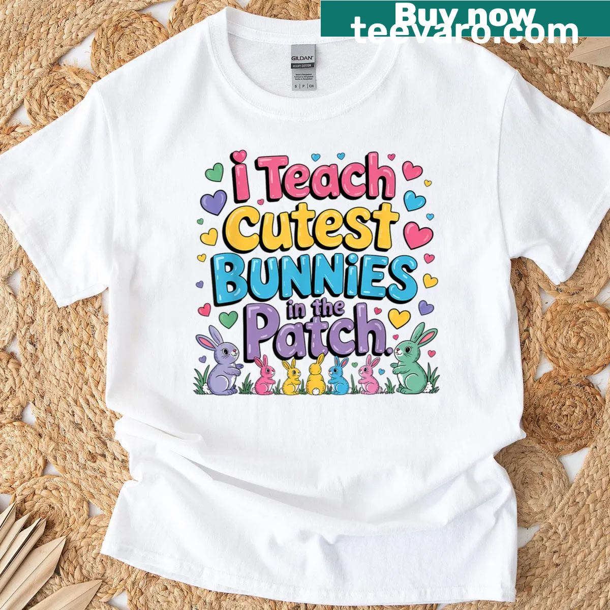 Cute Easter design with bunnies for teachers on a T-shirt — on a men's t-shirt