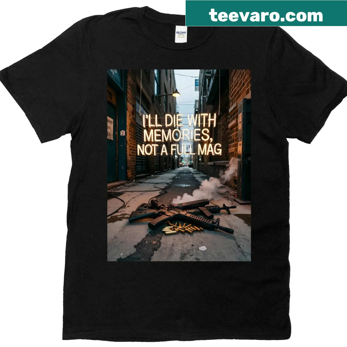 Philosophical T-shirt with text about memories over possessions — on a men's t-shirt
