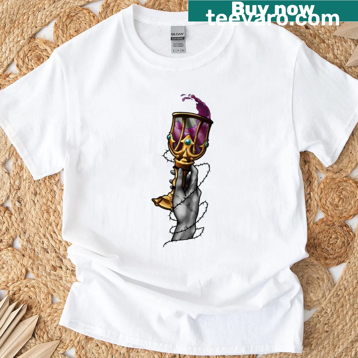 Elegant illustration of a wine chalice on a t-shirt. — on a men's t-shirt