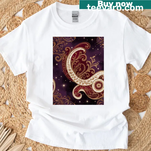 Vintage-style T-shirt featuring an intricate curved art pattern.