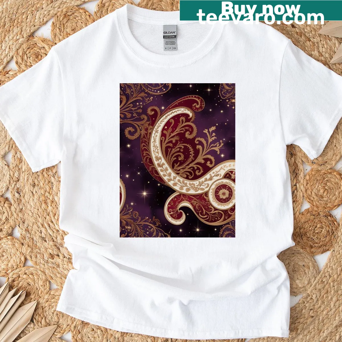 Vintage-style T-shirt featuring an intricate curved art pattern. — on a men's t-shirt