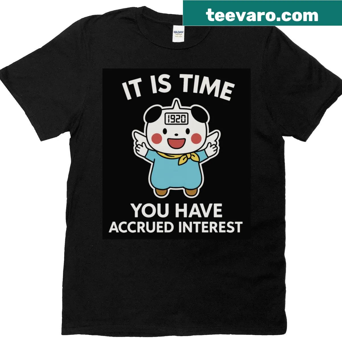 T-shirt with clever financial humor about accrued interest — on a men's t-shirt