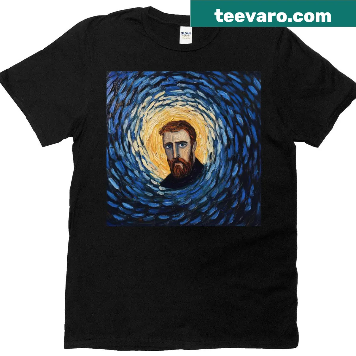 Art-inspired T-shirt featuring Johannes Kepler's post-impressionist design — on a men's t-shirt
