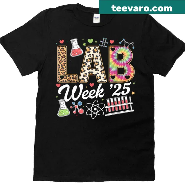 Playful leopard graphic for Lab Week 2025 on a T-shirt