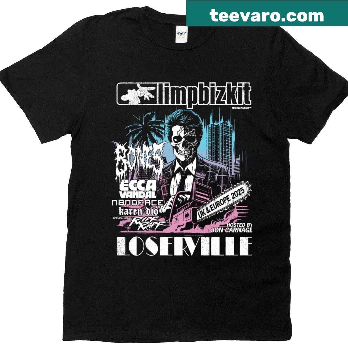Limp Bizkit Tour 2025 graphic t-shirt — on a men's t-shirt